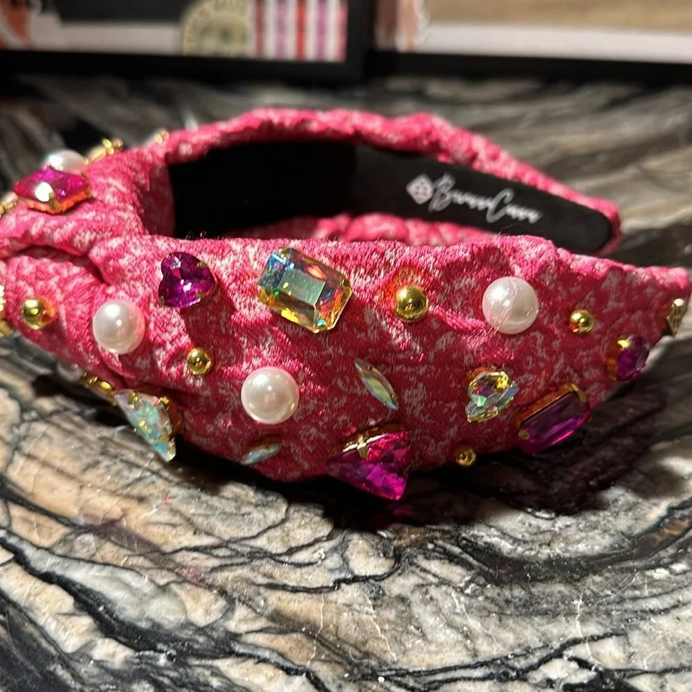 BRIANNA CANNON ADULT SIZE PINK TEXTURED HEADBAND WITH CRYSTALS AND PEARLS